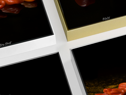 50 Shades of Chili fine art aluminium artbox frame color options top view grid layout black silver white gold