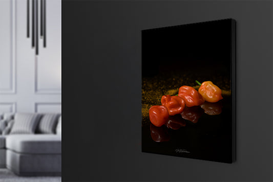 Piment Cabris- Tableau photo dans un cadre affleurant noire en Aluminium