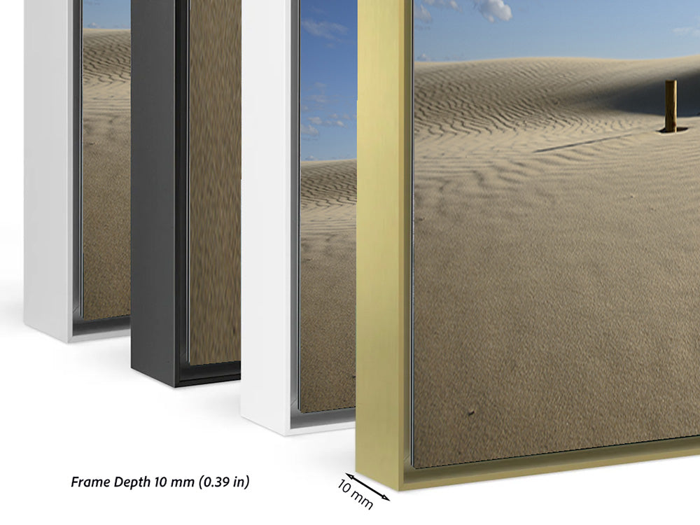 WhiteWall ArtBox aluminum frame detail showing 10mm depth