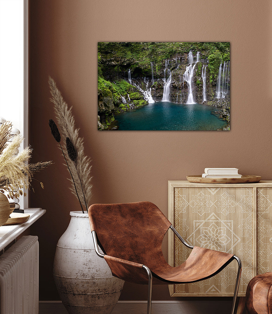 Langevin falls Reunion Island wall art print in a modern living room
