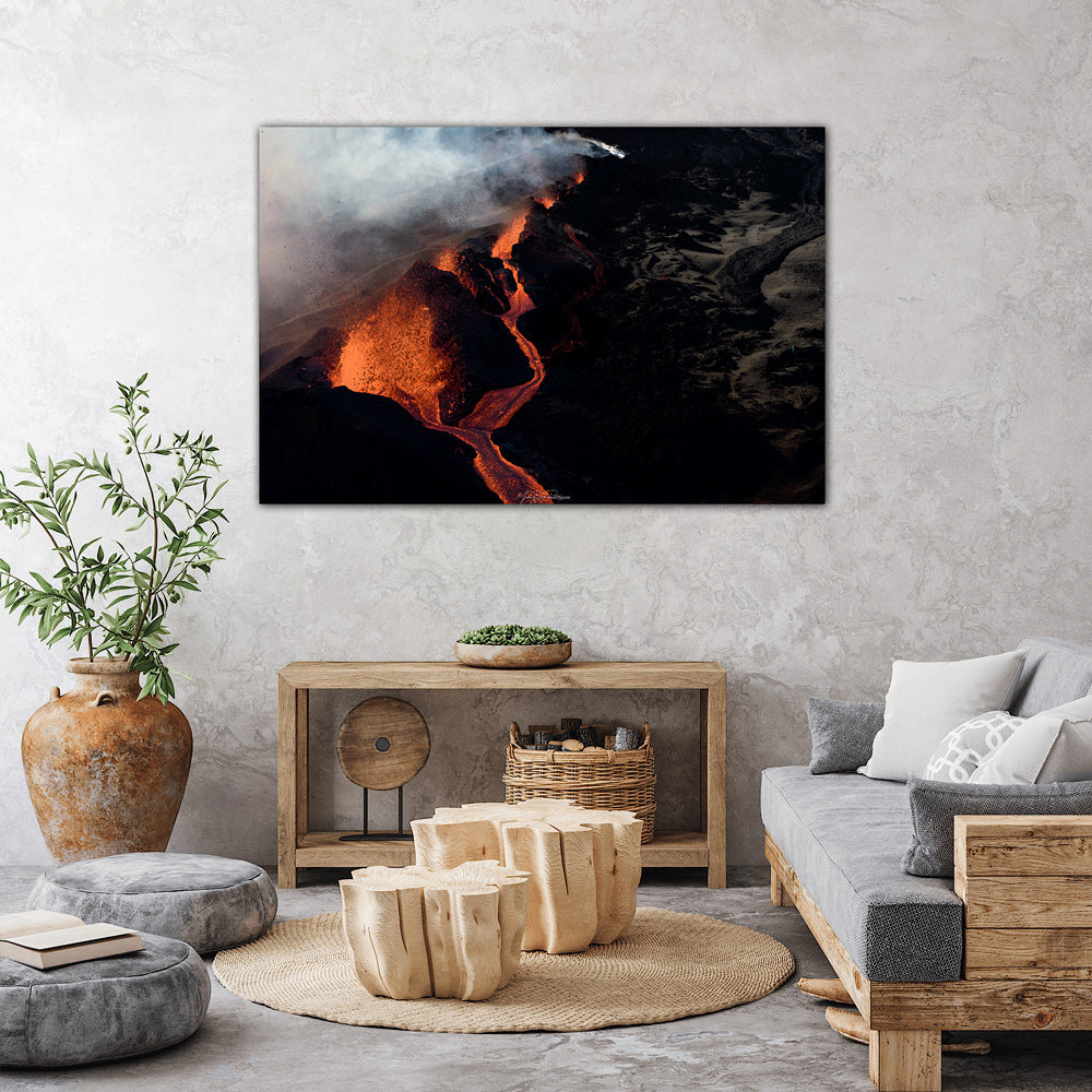 Lava Edge, Piton de la Fournaise Wallart display in a living room.