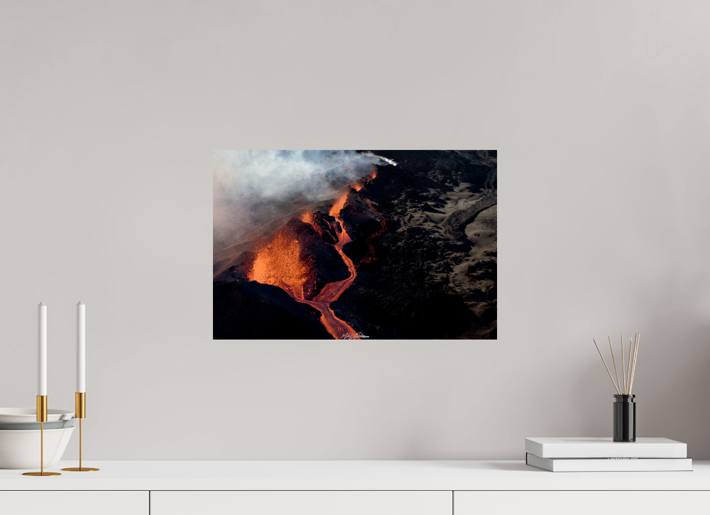Lava Edge, Piton de la Fournaise - Photo Print Dibond backing Acrylic Option. 45 x 30 cm, Photo Print on Dibond Backing 3mm, unframed 