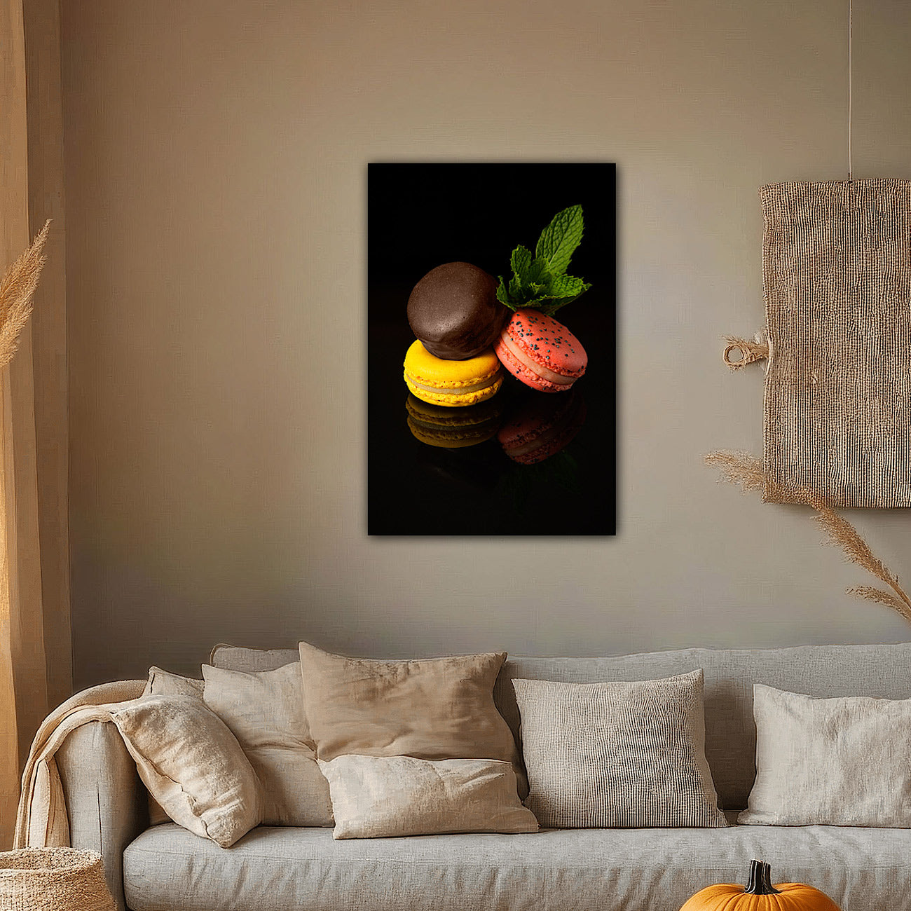 Macarons Gourmet Trio photo pint in a modern living room 