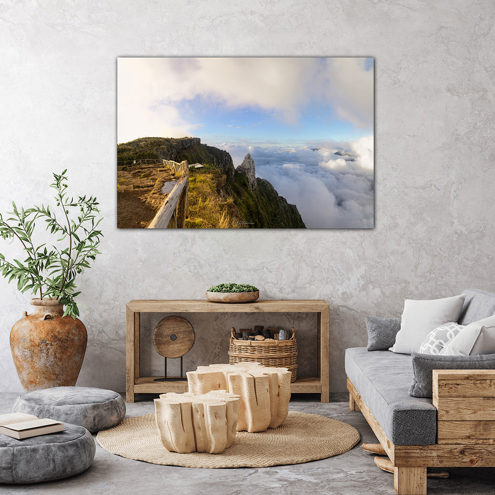 Piton Maïdo Reunion Island wall art in a grey Living room.