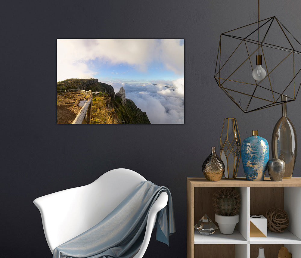 Piton Maïdo Reunion Island wall art in a cosy interior with decorative items.