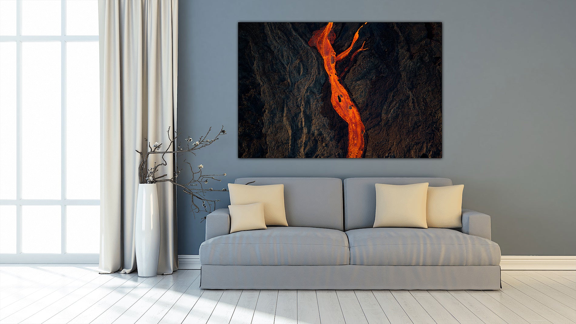 River of Fire – Piton de la Fournaise Eruption 2026 in minimalist living room