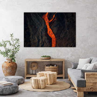 Lava river wall art from Piton de la Fournaise eruption 2026 displayed in a modern interior