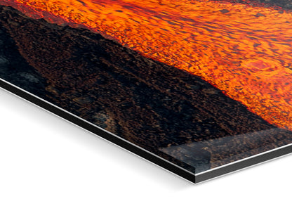 River of fire Piton de la fournaise 2026 photo pint acrylic glass 2mm dibond backing angled detail view
