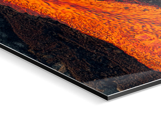 River of fire Piton de la fournaise 2026 photo pint  dibond backing angled detail view