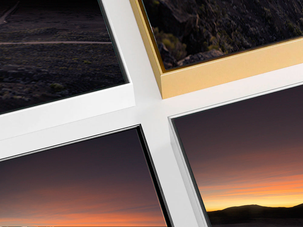 Plaine des Sables sunrise Reunion Island in aluminium artbox frame color options top view grid layout black silver white gold