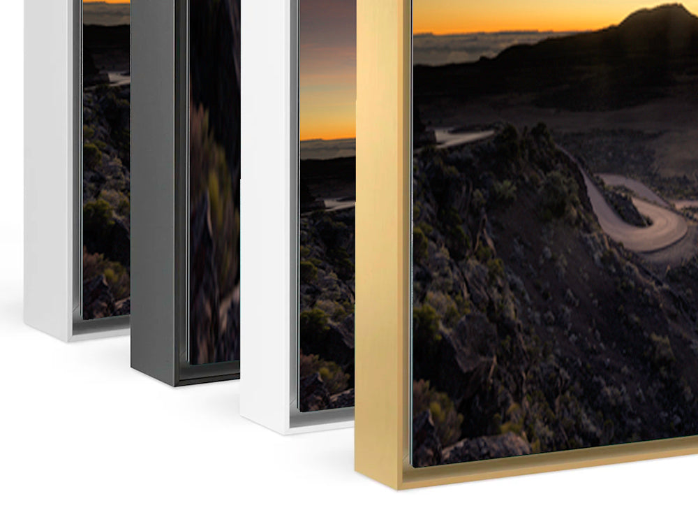 Sunrise at la Plaine des Sables reunion Island aluminium artbox frame 4 color options black silver white gold stacked