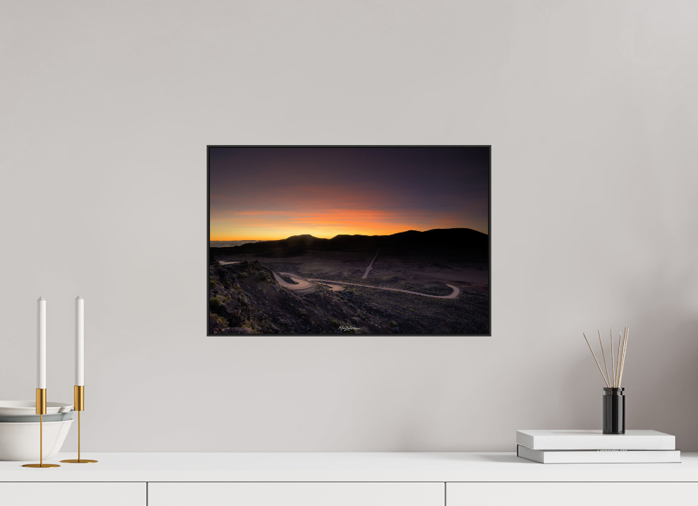 45 x 30 cm, Photo print - black Aluminium art box frame Winter Sunrise Pas des Sables Reunion Island wall mounted interior lifestyle display